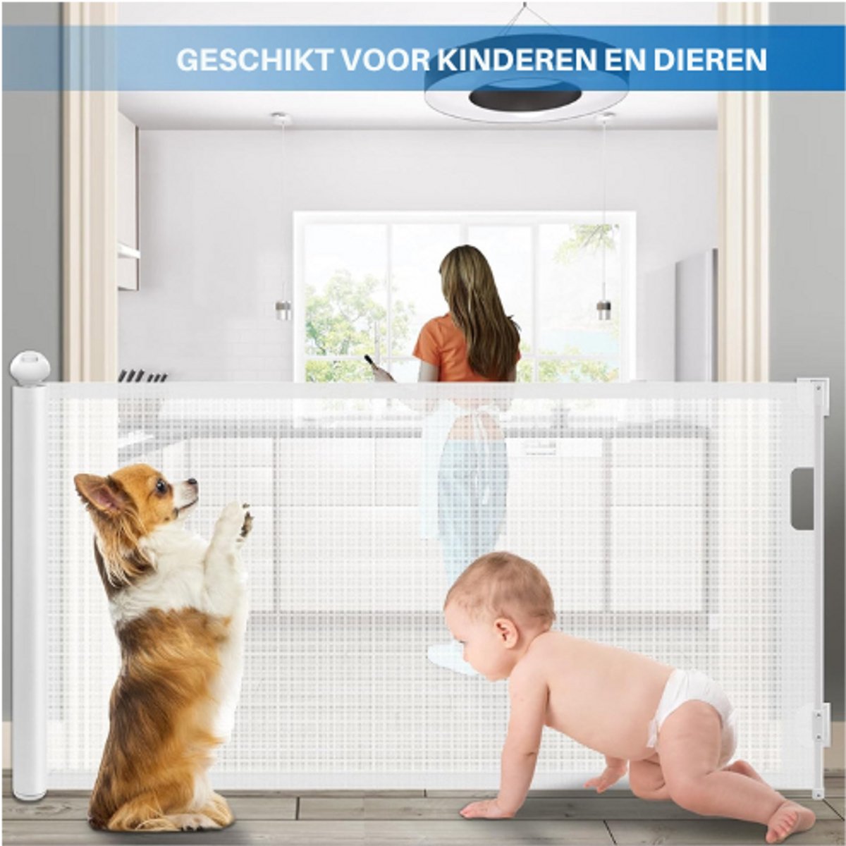 Evilsoul 350cm/138inch Retractable Stair Gate for Baby and Pet