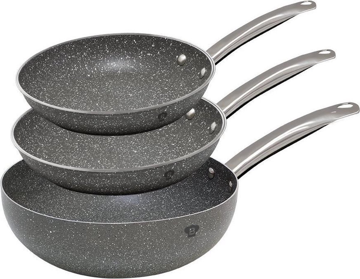 Koekenpannenset 3-delig - Keramische Anti-aanbaklaag - Vaatwasserbestendig - 20, 24cm Koekenpan, 28cm Wok