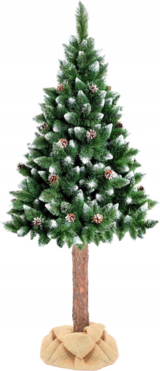 Viking Choice Kunstkerstboom 220 cm Groen - Met Sneeuw en Houten Stam