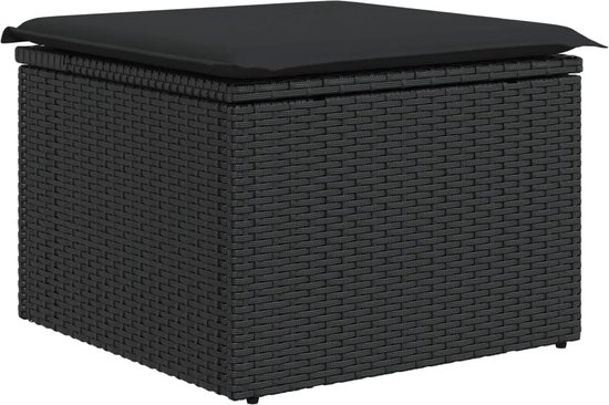 vidaXL Tuinkruk met kussen 55x55x37 cm poly rattan zwart vidaXL Tuinkruk met kussen 55x55x37 cm poly rattan zwart