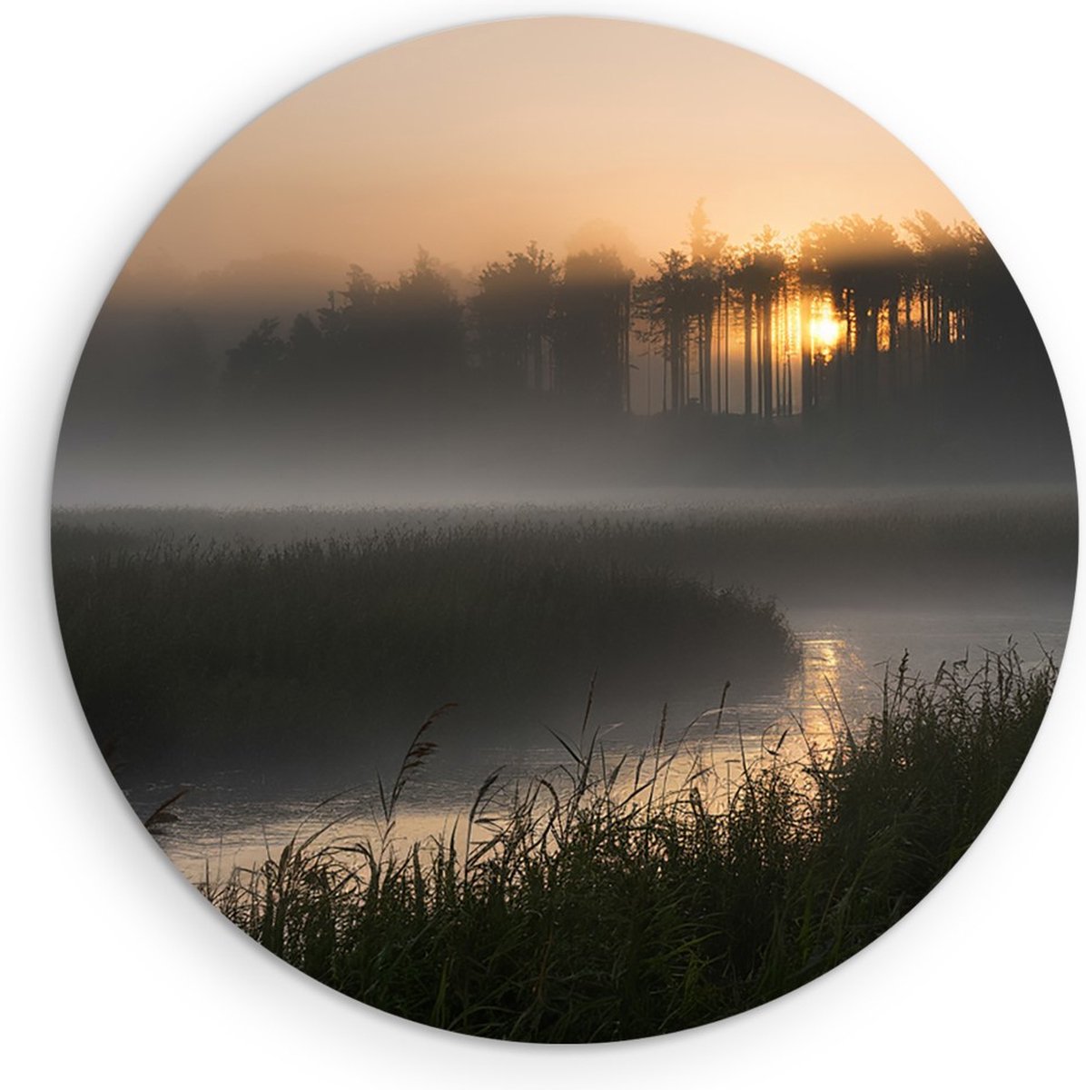 Saammp Forex Muurcirkel - Nederland - Sloot - Zonsondergang - Landschap - Natuur - Ø 60 - Wandcirkel - Wanddecoratie Cirkel - Muurdecoratie Woonkamer - Slaapkamer decoratie - Rond Schilderij