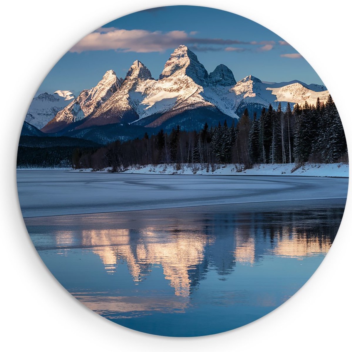 Saammp Forex Muurcirkel - Landschap - Winter - Natuur - Ø 30 - Wandcirkel - Wanddecoratie Cirkel - Muurdecoratie Woonkamer - Slaapkamer decoratie - Rond Schilderij