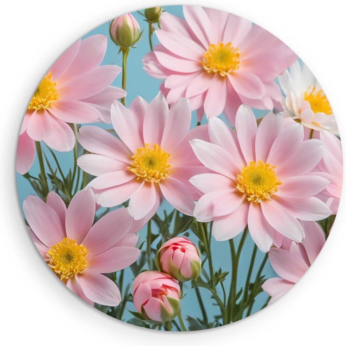 Saammp Forex Muurcirkel - Roze - Blauw - Bloemen - Abstract - Ø 60 - Wandcirkel - Wanddecoratie Cirkel - Muurdecoratie Woonkamer - Kantoor Decoratie