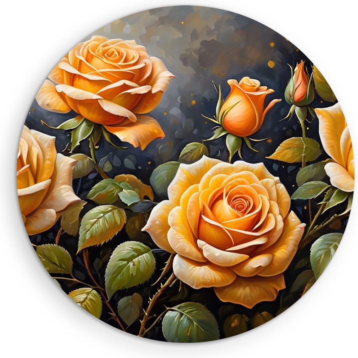 Saammp Forex Muurcirkel - Bloemen - Zwart - Oranje - Abstract - Ø 50 - Wandcirkel - Wanddecoratie Cirkel - Muurdecoratie Woonkamer - Kantoor Decoratie