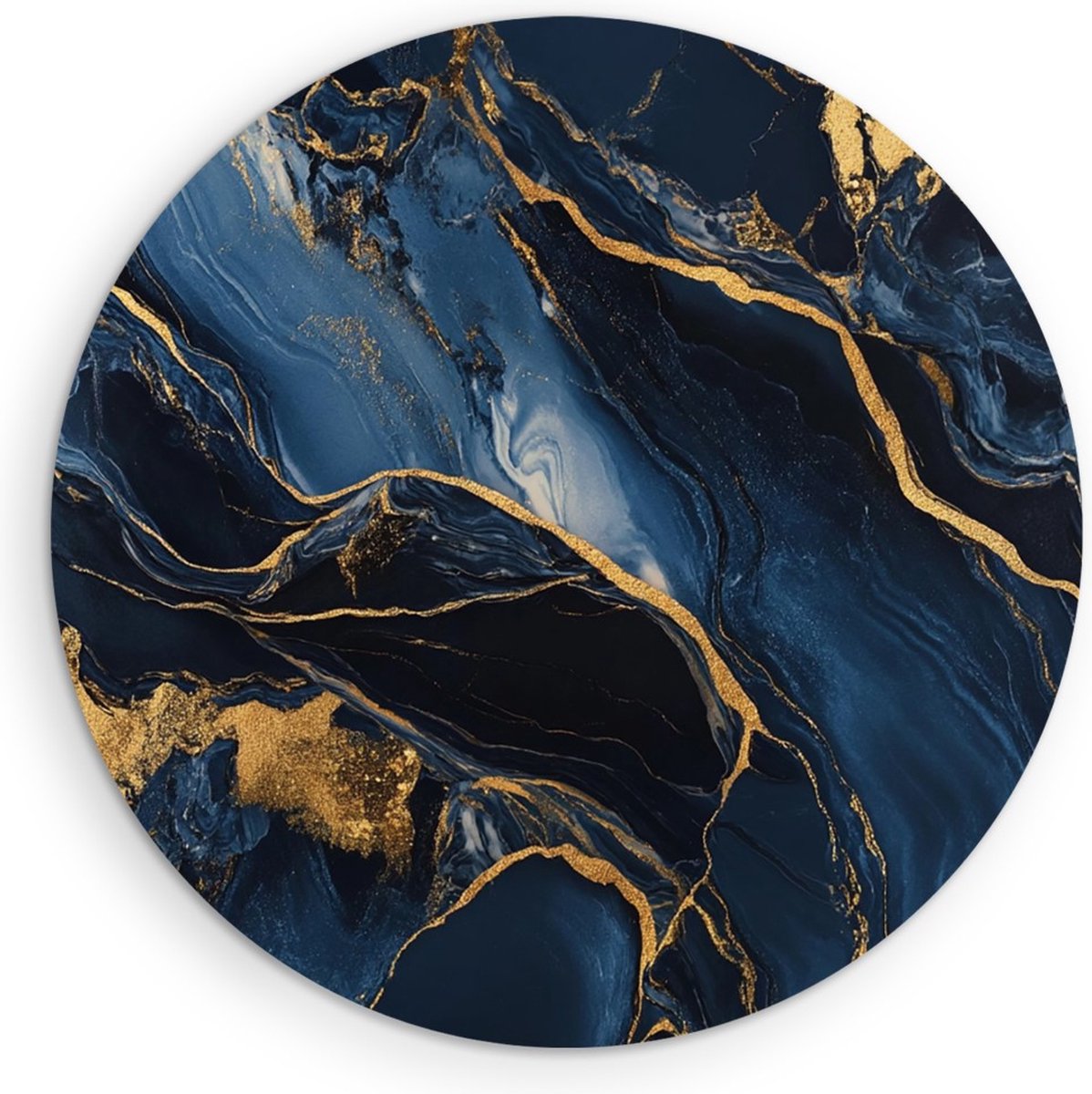 Saammp Muurcirkel Hout - Blauw goude Kunst - Abstract - Ø 70 - Wandcirkel - Wanddecoratie