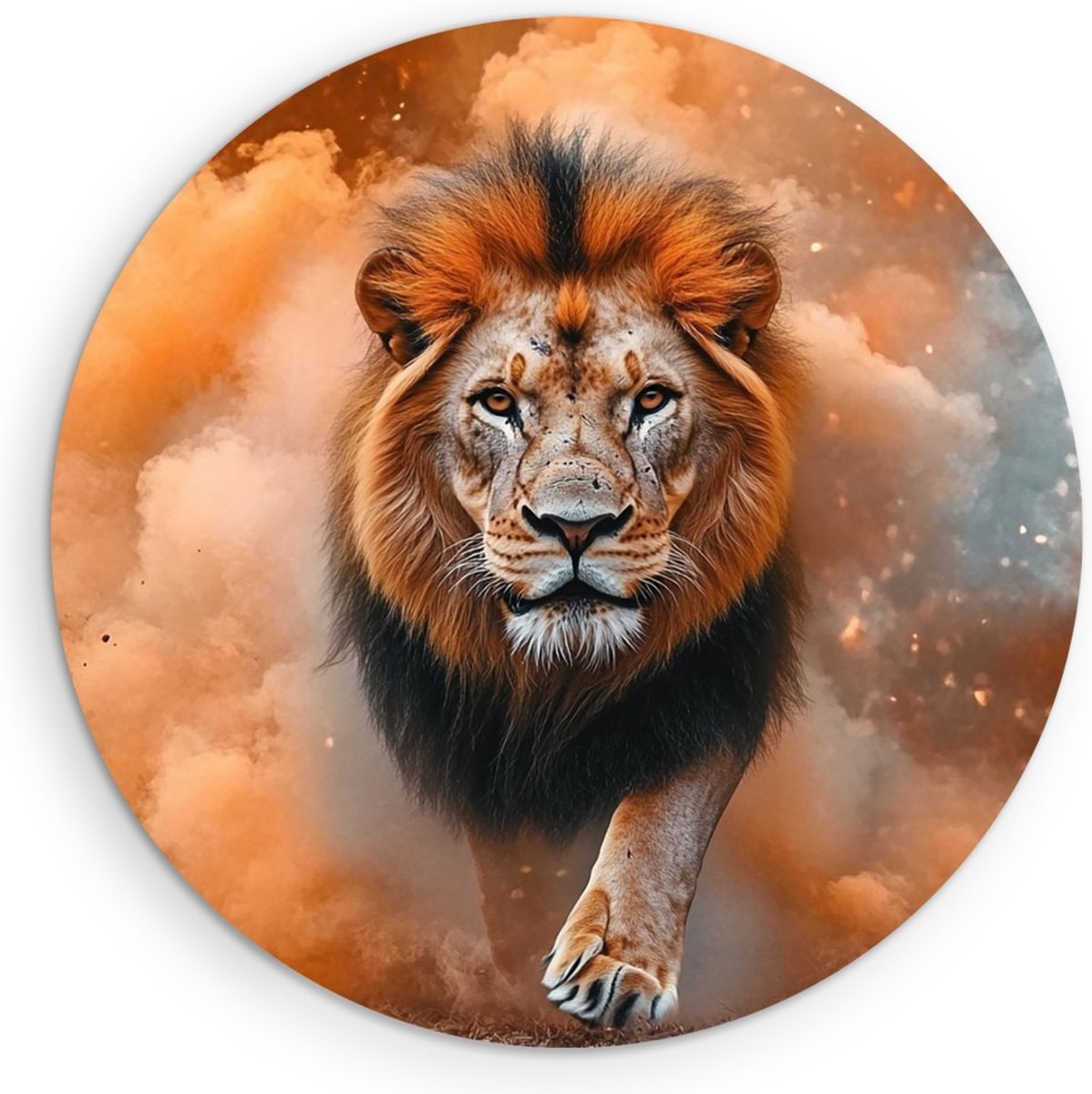 Saammp Forex Muurcirkel - Leeuw - Oranje - Abstract - Dieren - Natuur - Ø 80 - Wandcirkel - Wanddecoratie Cirkel - Muurdecoratie Woonkamer - Slaapkamer decoratie - Rond Schilderij