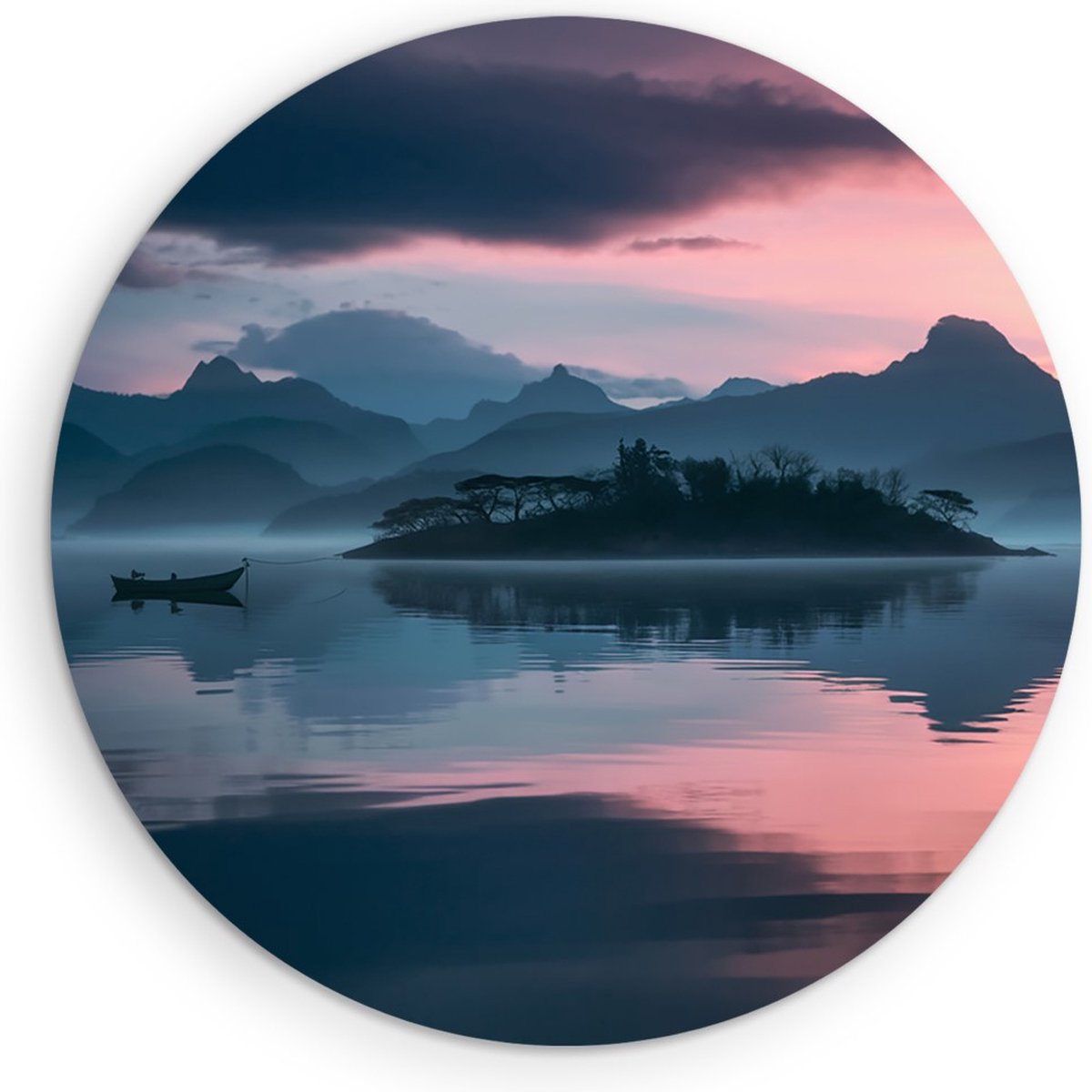 Saammp Muurcirkel Hout - boot - Rustgevend - Landschap - Natuur - Ø 60 - Wandcirkel - Wanddecoratie Cirkel - Muurdecoratie Woonkamer - Slaapkamer decoratie - Rond Schilderij