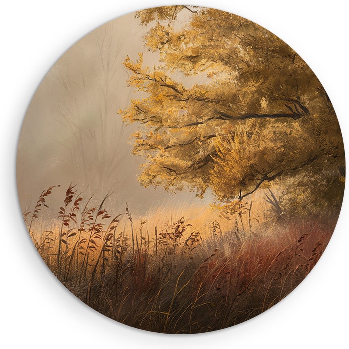 Saammp Forex Muurcirkel - Gele Boom - Bloemen - Landschap - Natuur - Ø 80 - Wandcirkel - Wanddecoratie Cirkel - Muurdecoratie Woonkamer - Slaapkamer decoratie - Rond Schilderij