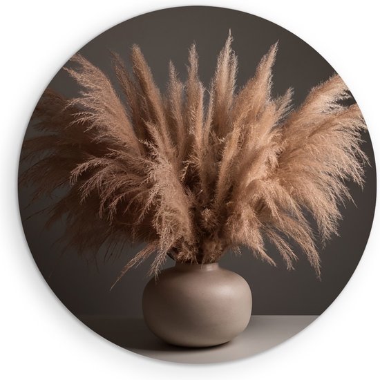 Saammp Forex Muurcirkel - Pluimen in een vaas - Bloemen - Natuur - Ø 90 - Wandcirkel - Wanddecoratie Cirkel - Muurdecoratie Woonkamer - Kantoor Decoratie