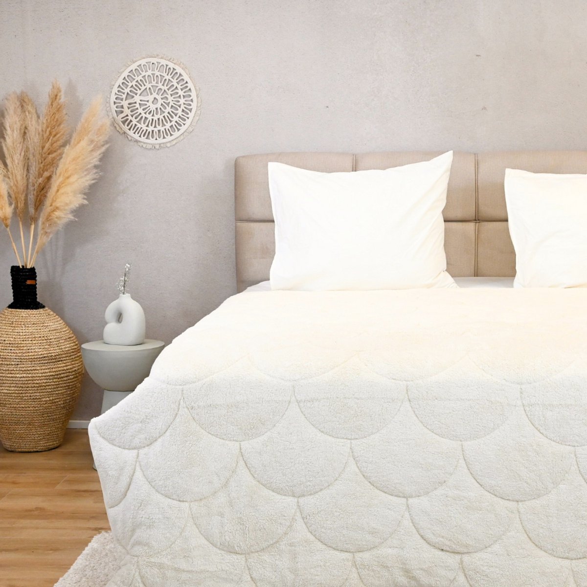 HappyBed All year dekbed enkel 240x200 - Lits Jumeaux - Teddy/velvet - Wasbaar dekbed zonder overtrek - Bedrukt dekbed zonder hoes - Hoesloos Dekbed met Print - Off white