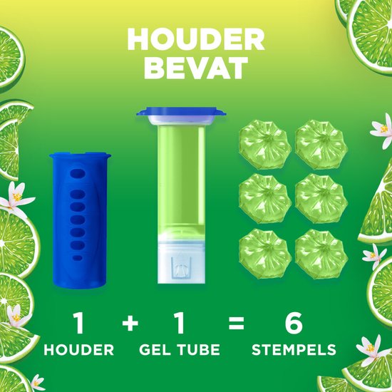 Hulpmiddel, gelbuis en 6 groene stempels te midden van citroenschijfjes.