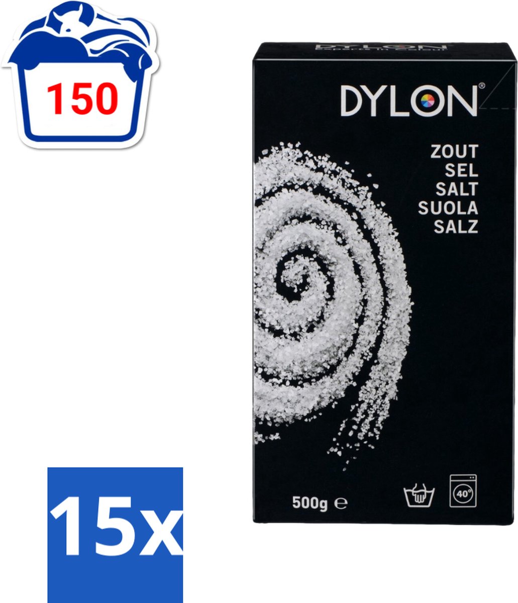 15 x Dylon - Zout - Voor Handwas Textielverf - Optimale Kleurresultaten - 500g - Textielverf - Handwas - Zout - Kleurverf - Kleurresultaat