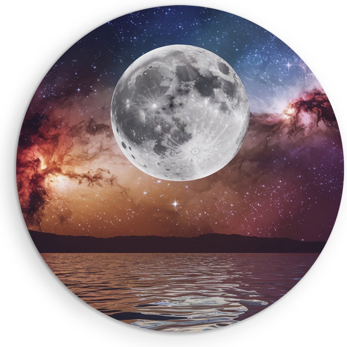 Saammp Muurcirkel Hout - Maan met sterrenhemel - Natuur - Ruimte - Ø 80 - Wandcirkel - Wanddecoratie Cirkel - Muurdecoratie Woonkamer - Slaapkamer decoratie - Rond Schilderij