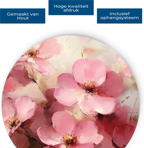 Saammp Muurcirkel Hout - Bloemen in Pastelkleuren - Abstract - Ø 80 - Wandcirkel - Wanddecoratie Cirkel - Muurdecoratie Woonkamer - Kantoor Decoratie