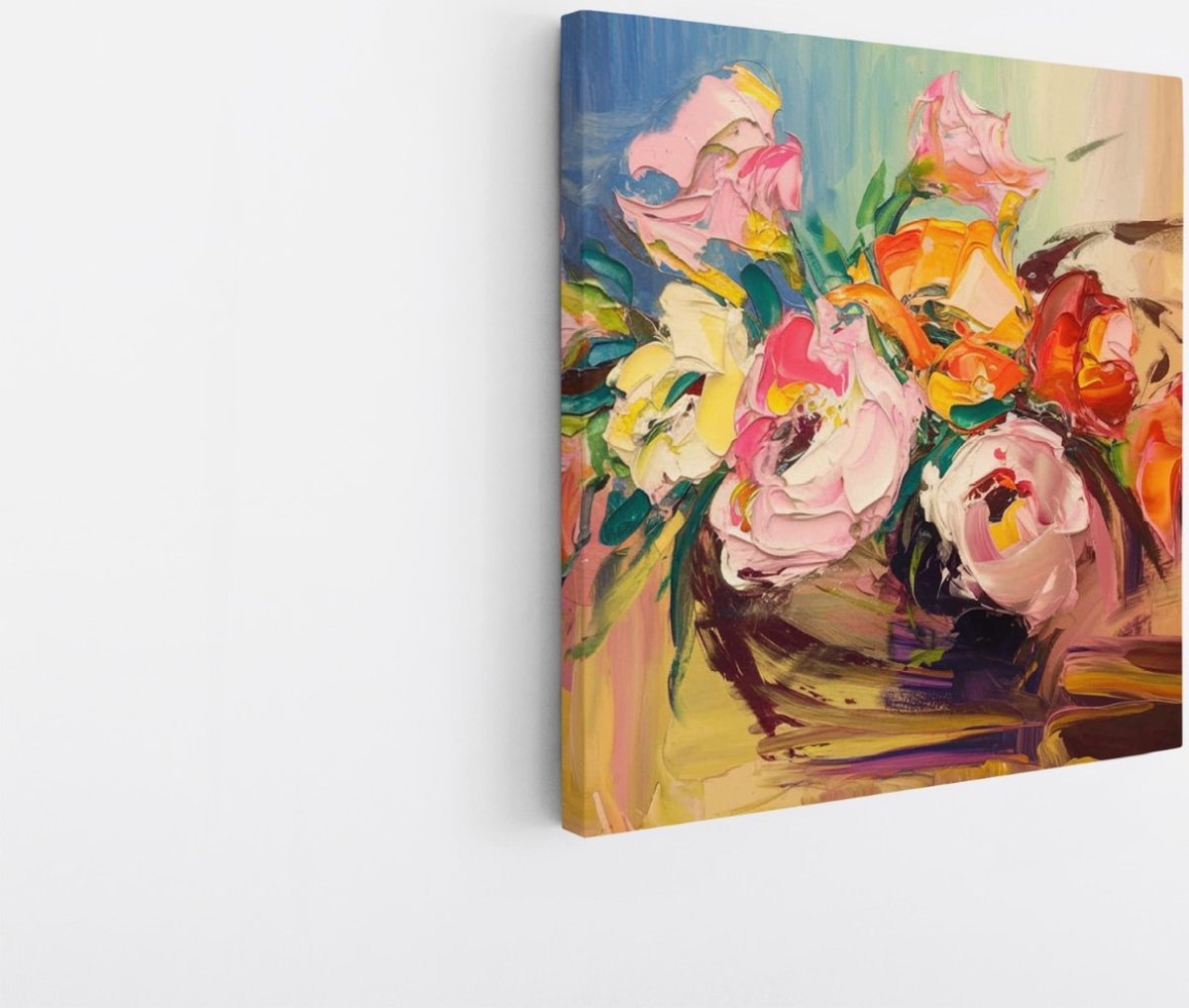 Saammp Canvas Schilderij - Kleurrijke Bloemen Schilderij - Natuur - Abstract - 60x60 - Foto op canvas - Wanddecoratie - Muurdecoratie Woonkamer - Kantoor Decoratie Multicolor