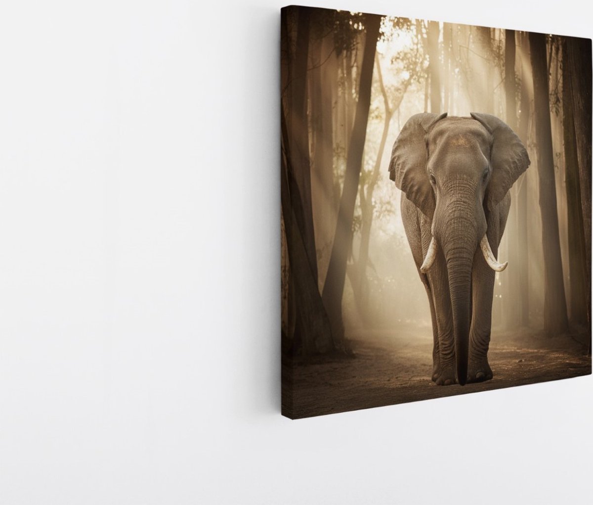 Saammp Canvas Schilderij - olifant in het Bos - Afrika - Dieren - 40x40 - Foto op canvas - Wanddecoratie - muurdecoratie Woonkamer - Slaapkamer decoratie - Canvas Print Multicolor