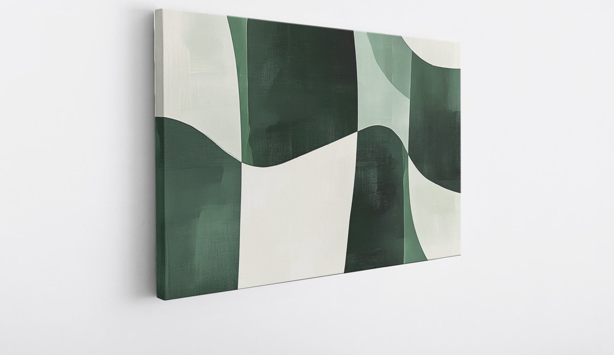 Saammp Canvas Schilderij - Groen Geblokt - Abstract - 40x30 - Foto op canvas - Wanddecoratie - Muurdecoratie Woonkamer - Kantoor Decoratie Multicolor