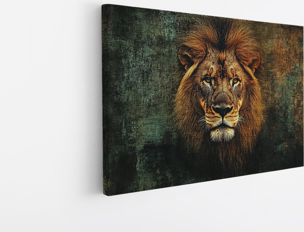 Saammp Canvas Schilderij - Leeuw met roestkleuren - Dieren - Natuur - 150x100 - Foto op canvas - Wanddecoratie - Muurdecoratie Woonkamer - Slaapkamer decoratie - Canvas Print Multicolor