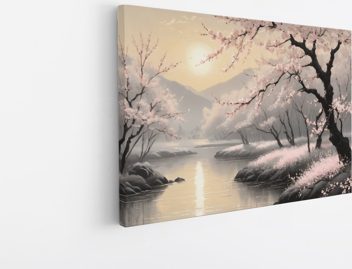 Saammp Canvas Schilderij - Roze bomen in de natuur - Abstract - 90x60 - Foto op canvas - Wanddecoratie - Muurdecoratie Woonkamer - Kantoor Decoratie Multicolor