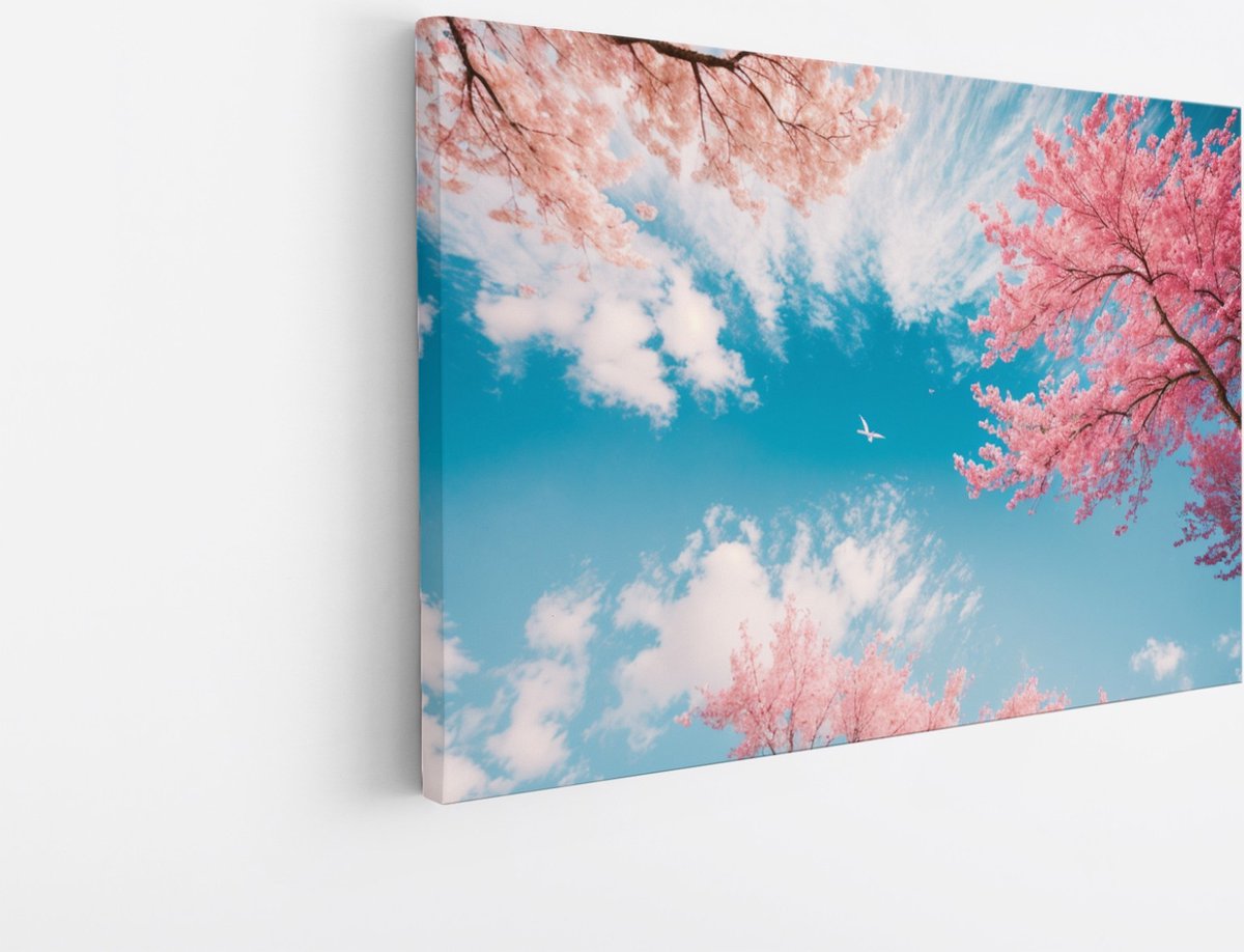 Saammp Canvas Schilderij - Roze Bomen - Natuur - Landschap - 60x40 - Foto op canvas - Wanddecoratie - Muurdecoratie Woonkamer - Slaapkamer decoratie - Canvas Print Multicolor