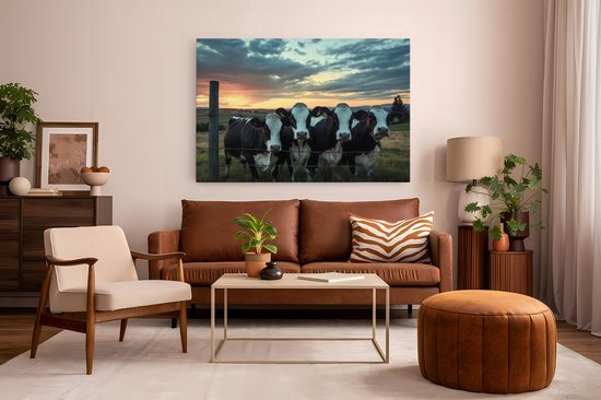 Tableau sur toile Saammp - Vaches à la clôture - Paysage - Animaux - Nature - 120x80 - Photo sur toile - Décoration murale - Décoration murale murale Salon - Décoration chambre - Impression sur toile
