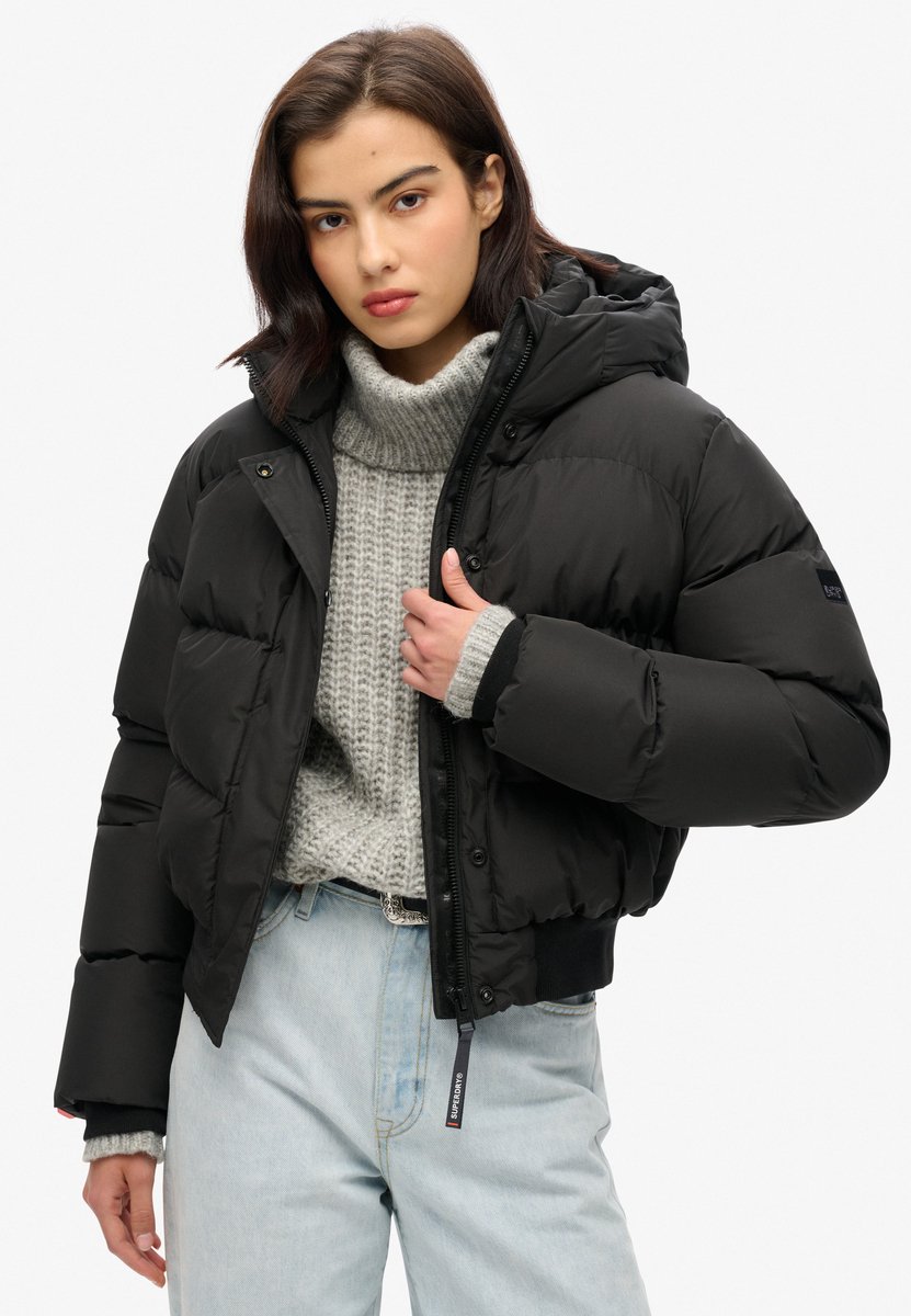 Superdry Hooded Sports Puffer Bomber Winterjas Dames 36 Zwart