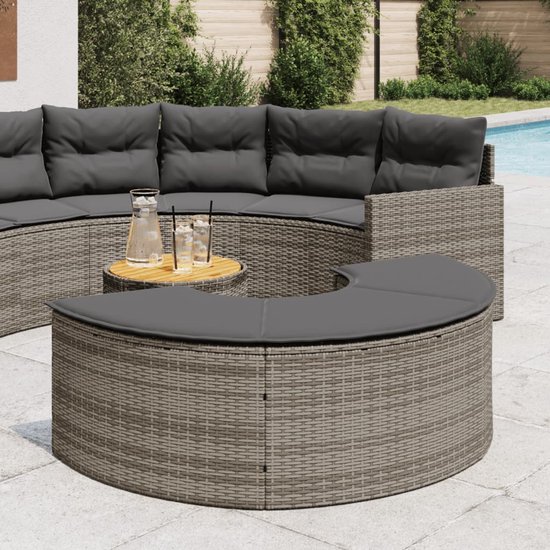 vidaXL Tuinvoetenbank met kussen poly rattan grijs, voetenbank, voetensteun, poef voetenbankje, tuinvoetenbankje, voetenbankje, hocker poef, hocker