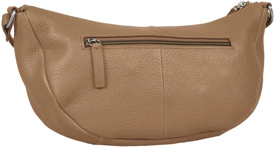 Lichtbruine Burkely crossbody tas van soepel leer met een halvemaanvorm en achtervak met rits.