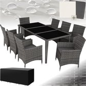 Bol.com tectake® - Wicker tuinset - 8 stoelen 1 tafel met glasplaten - Incl. beschermhoes en 2 sets kussenhoezen - Afm. tafel ca... aanbieding