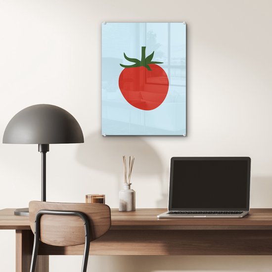 MuchoWow® Tableau sur verre 30x40 cm - Peinture acrylique sur verre - Rouge - Tomate - Légume - Photo sur verre - Décoration murale salon - Décoration murale chambre - Peintures