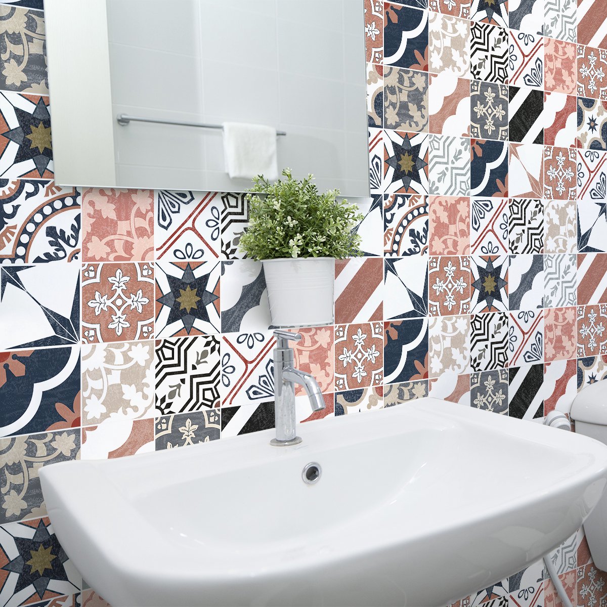 Ambiance Sticker Zelfklevende tegelmuurstickers voor keuken en badkamer - 30 authentieke PIO cementtegelstickers - 30 stickers 15x15cm Multi color