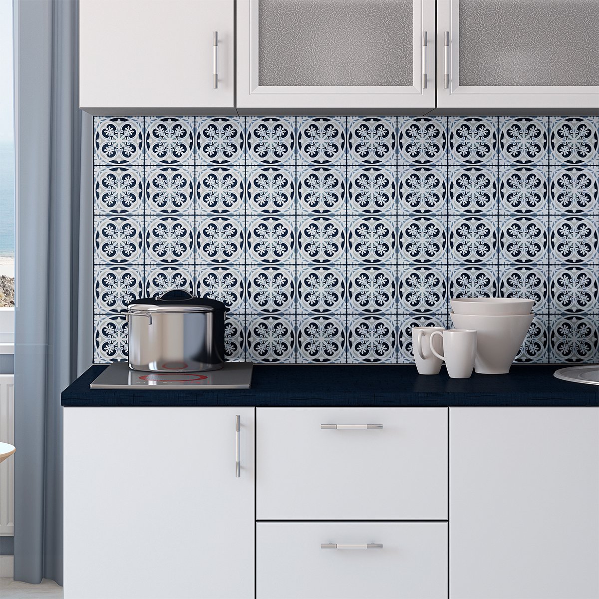 Ambiance Sticker Zelfklevende tegelmuurstickers voor keuken en badkamer - 30 cementtegelstickers, Azulejos Delia - 30 stickers, 20x20cm Multi color