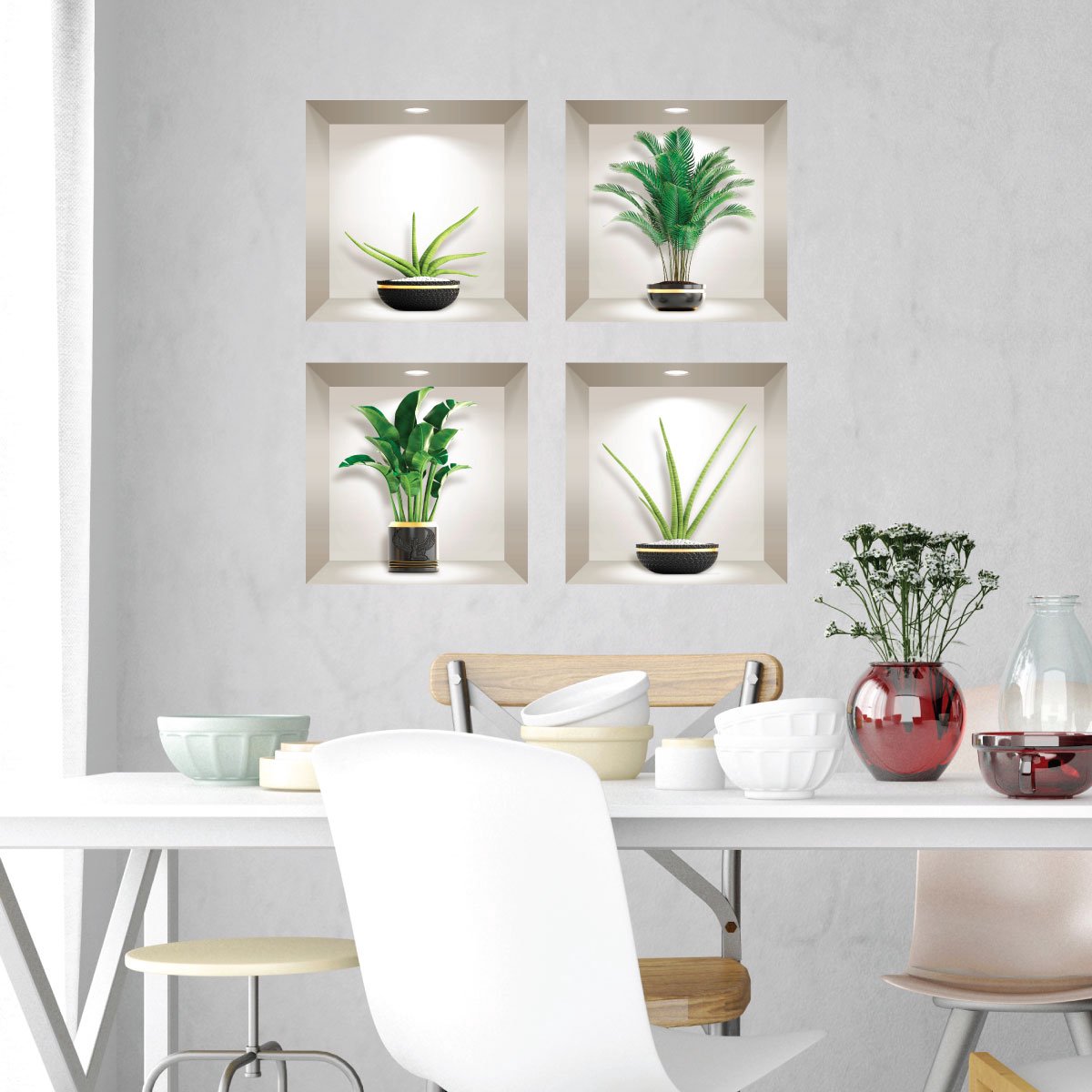 Ambiance Sticker 3D-effect stickers van palmbomen, bananenbomen en andere planten, 80 x 80 cm Multi color