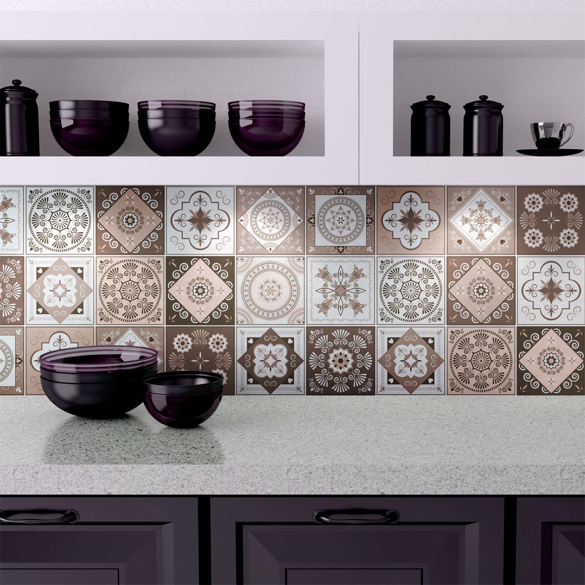Ambiance Sticker Zelfklevende tegelmuurstickers voor keuken en badkamer - 15 cementtegelstickers EZEIZA - 15 stickers 15x15cm Multi color