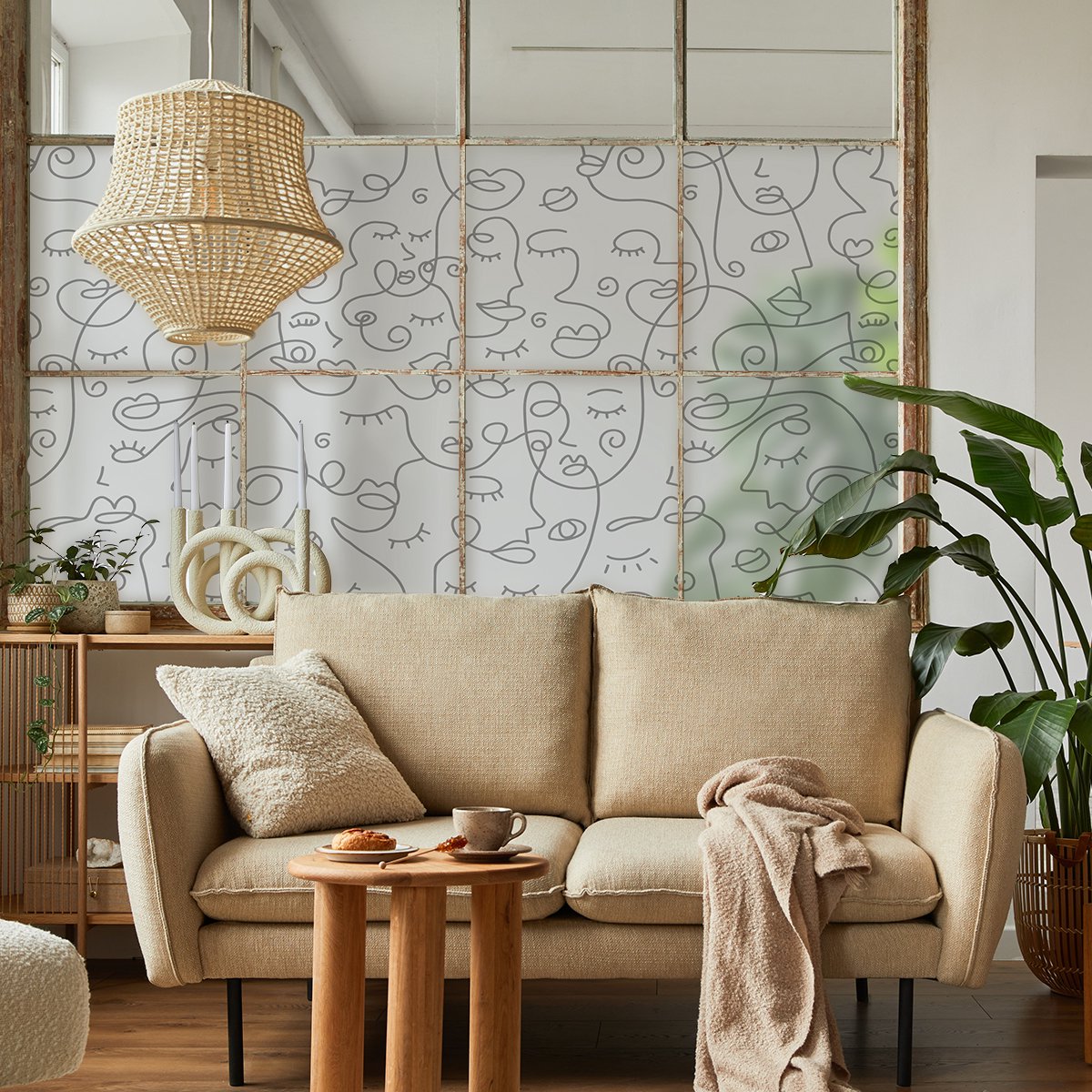 Privacy raamfolie - Abstracte gezichten - Stickers voor ramen en douchedeuren - 40x100cm