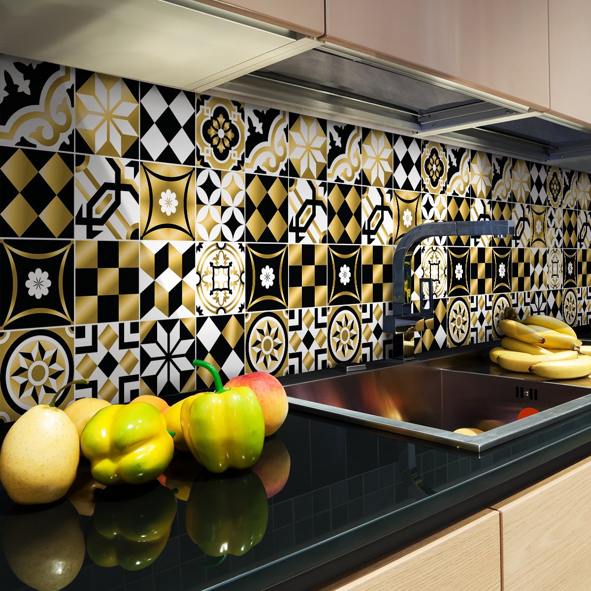 Ambiance Sticker Zelfklevende tegelmuurstickers voor keuken en badkamer - 24 Leana Azulejos cementtegelstickers - 24 stickers, 10x10cm Multi color