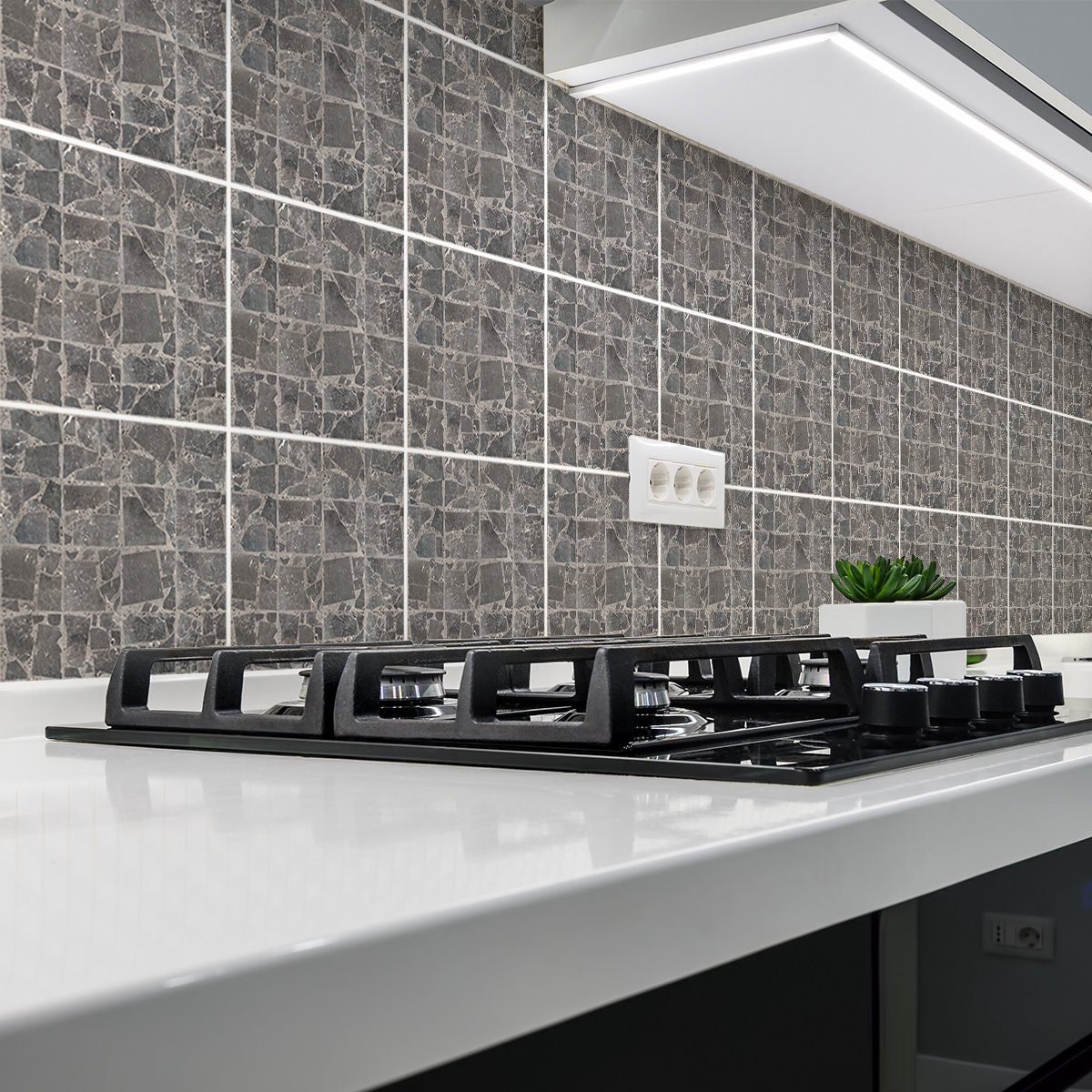 Ambiance Sticker Zelfklevende muurtegelstickers voor keuken en badkamer - 24 cementtegelstickers met terrazzo-steeneffect - 24 stickers van 15x15 cm Multi color