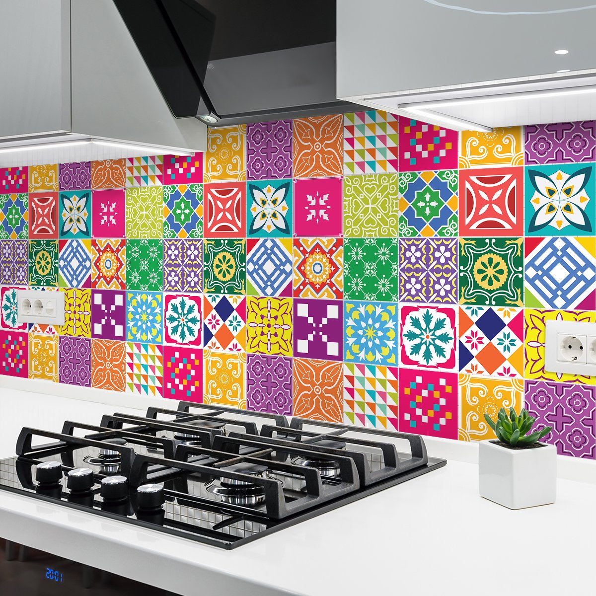 Ambiance Sticker Zelfklevende tegelmuurstickers voor keuken en badkamer - 24 PRINCELIA AZULEJOS tegelstickers - 24 stickers 15x15cm Multi color