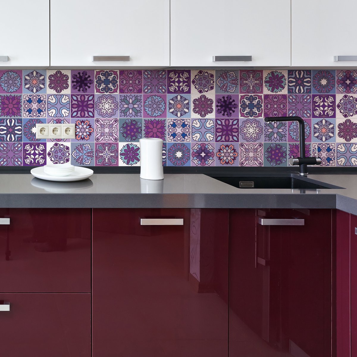 Ambiance Sticker Zelfklevende tegelmuurstickers voor keuken en badkamer - 24 Azulejos Trikala tegelstickers - 24 stickers 20x20cm Multi color