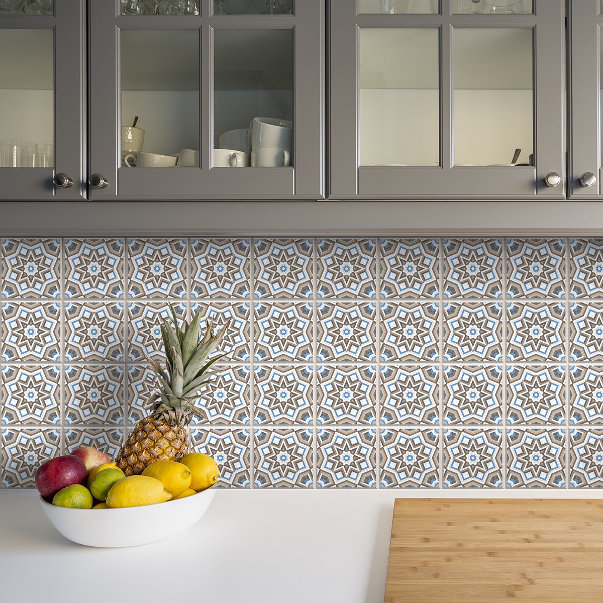 Ambiance Sticker Zelfklevende tegelmuurstickers voor keuken en badkamer - 9 cementtegelstickers, Azulejos Cesario-stijl - 9 stickers, 10x10 cm Multi color