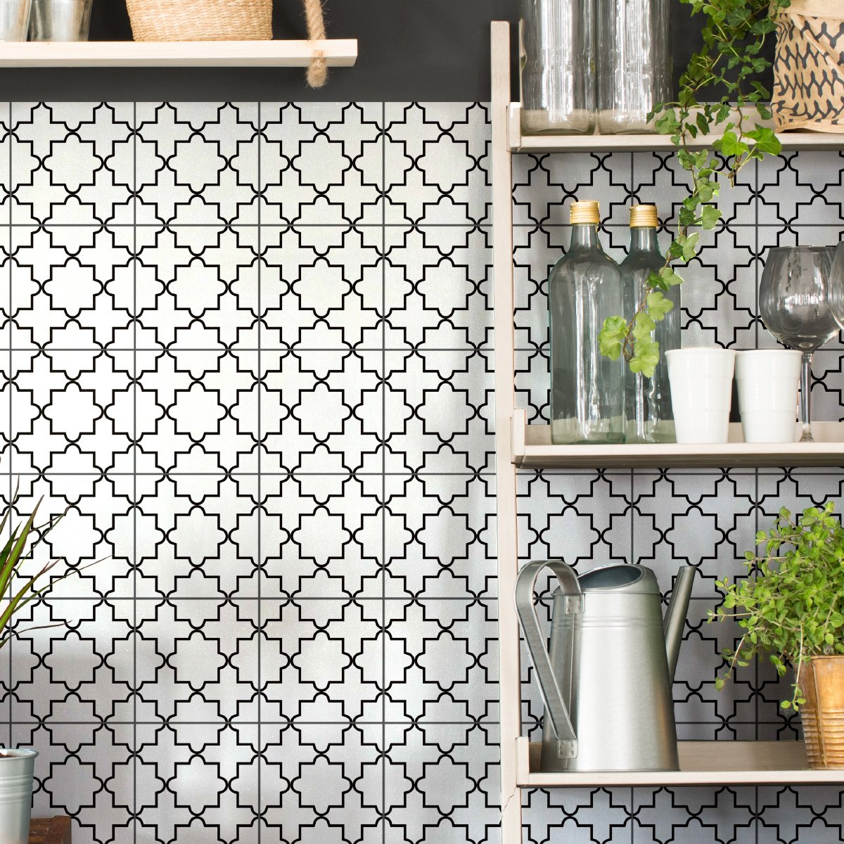 Ambiance Sticker Zelfklevende tegelmuurstickers voor keuken en badkamer - 9 zwart-witte Azulejo tegelstickers - 9 stickers van 10x10 cm Multi color