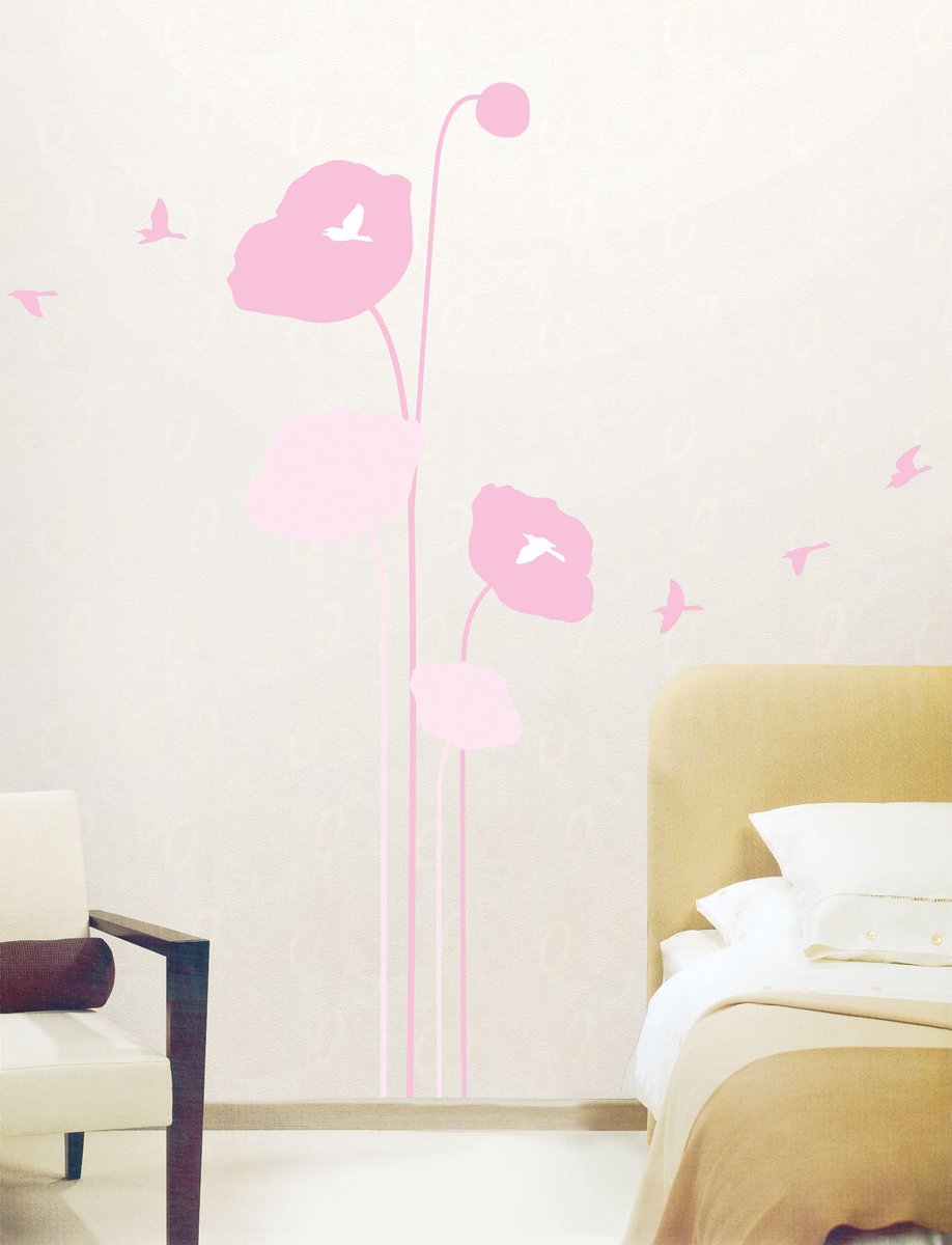 Ambiance Sticker Decoratieve muurstickers met roze tulpen en vogels. Multi color