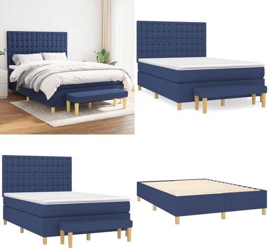 vidaXL Boxspring met matras stof blauw 140x200 cm - Boxspring - Boxsprings - Pocketveringbed - Bed