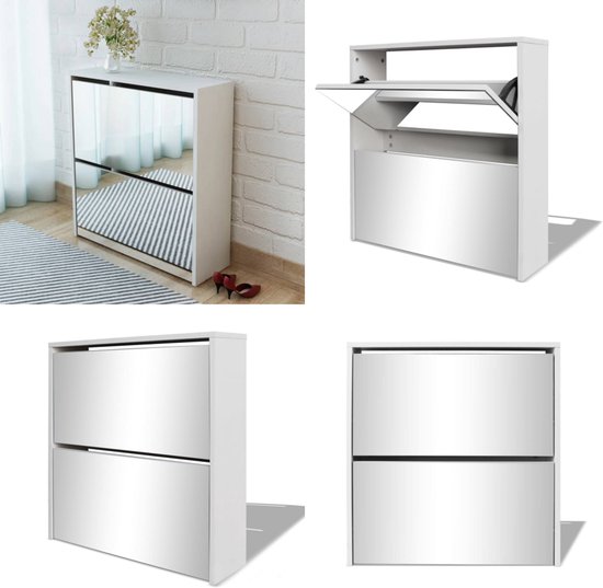 Schoenenkast met spiegel 3-laags 63x17x102,5 cm hoogglans wit
