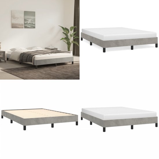 vidaXL - Bedframe - zonder - matras - 140x200 - cm - fluweel - lichtgrijs