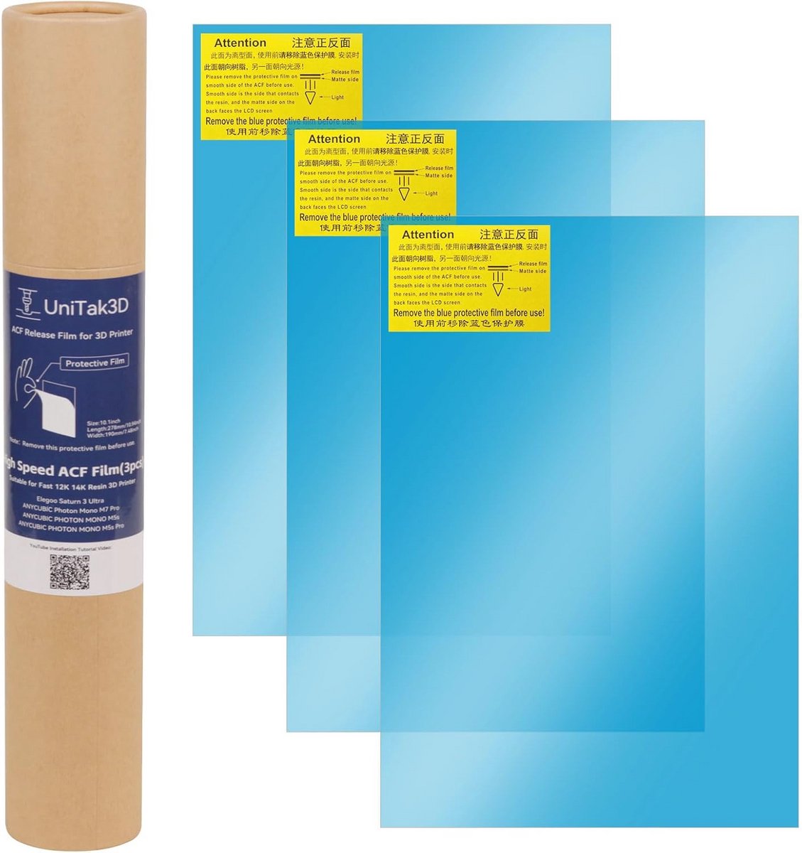 3 Stuks Fast FEP ACF-Film voor 3D-printers - 10,1 Inch - High Speed Afdrukken - 278 x 190 mm
