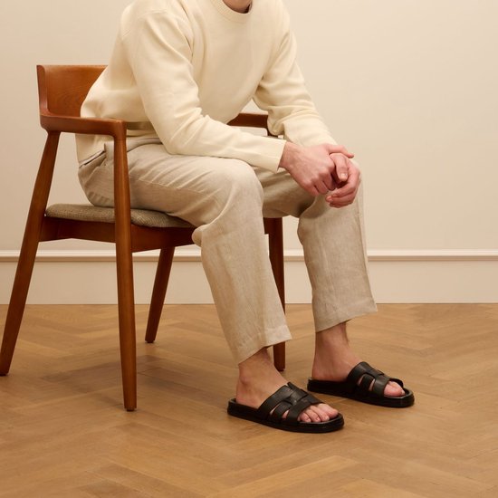 Schoenen Leren Mannen Slippers Van Beers Leren Heren Slippers Bruin