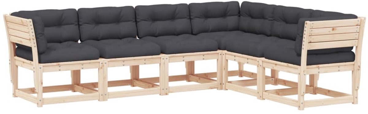 The Living Store 6-delige Loungeset met kussens massief grenenhout - Tuinmeublesets - Lounge Set - Tuinset - Houten Tuinstoel - Buitendecoratie