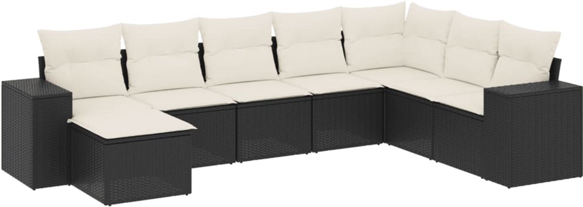The Living Store 8-delige Loungeset met kussens poly rattan zwart - Loungeset - Set Tuinmeubels - Lounge Set - Tuinlounge - Outdoor Furniture