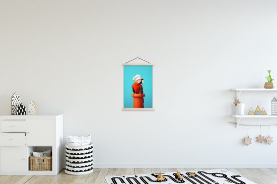 Posterhanger incl. Poster 40x60 cm - Schoolplaat - Ara - Koksmuts - Sokkel - Grappig - Textielposter - Blanke latten